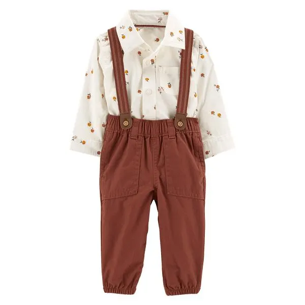 Set Body Manga Larga, Pantalón Café y Tirantes Niños - Carter's
