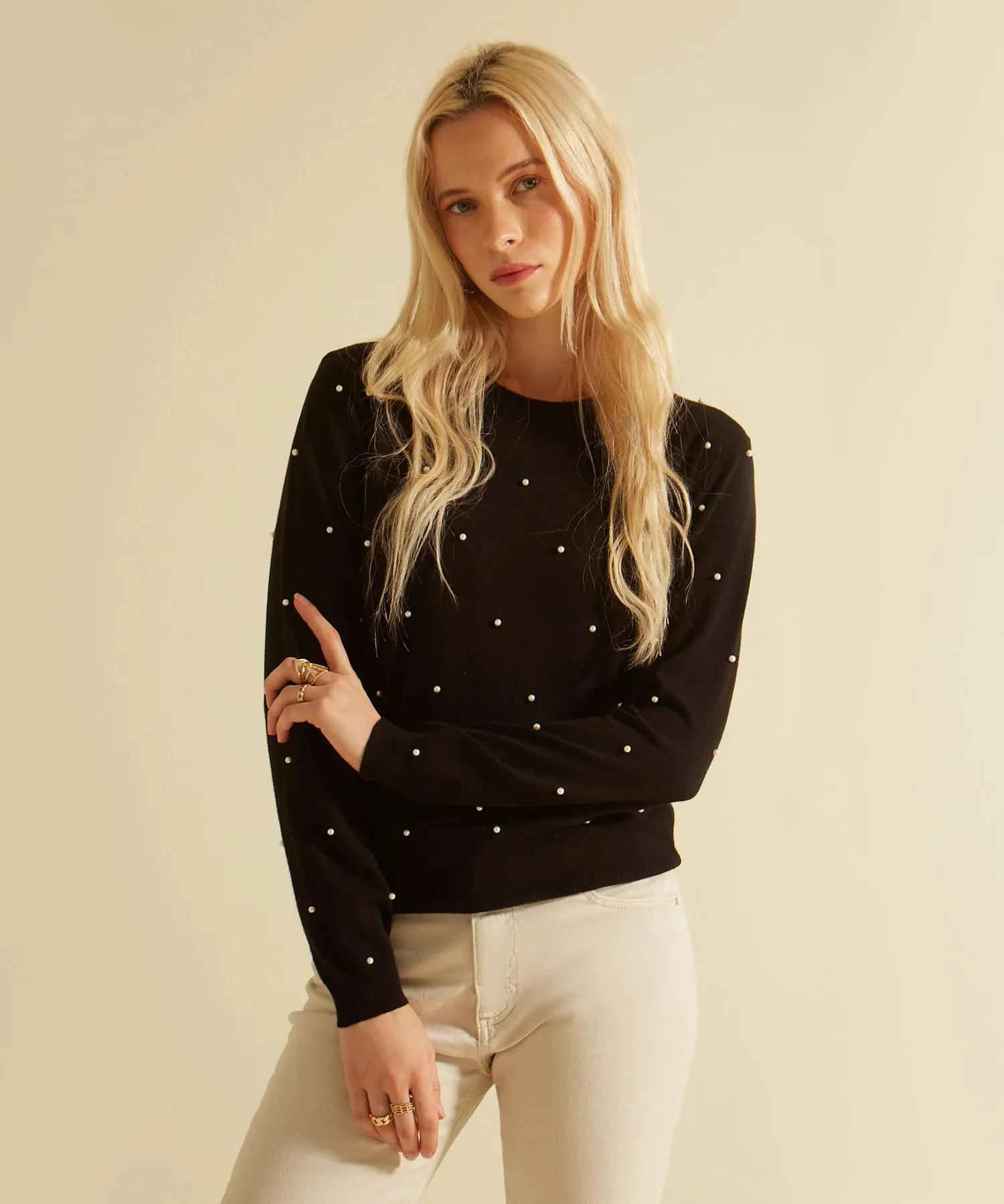 Saco Cuello Redondo Con Perlas