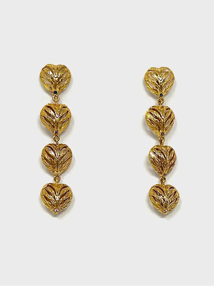 Aretes long corazon dorado