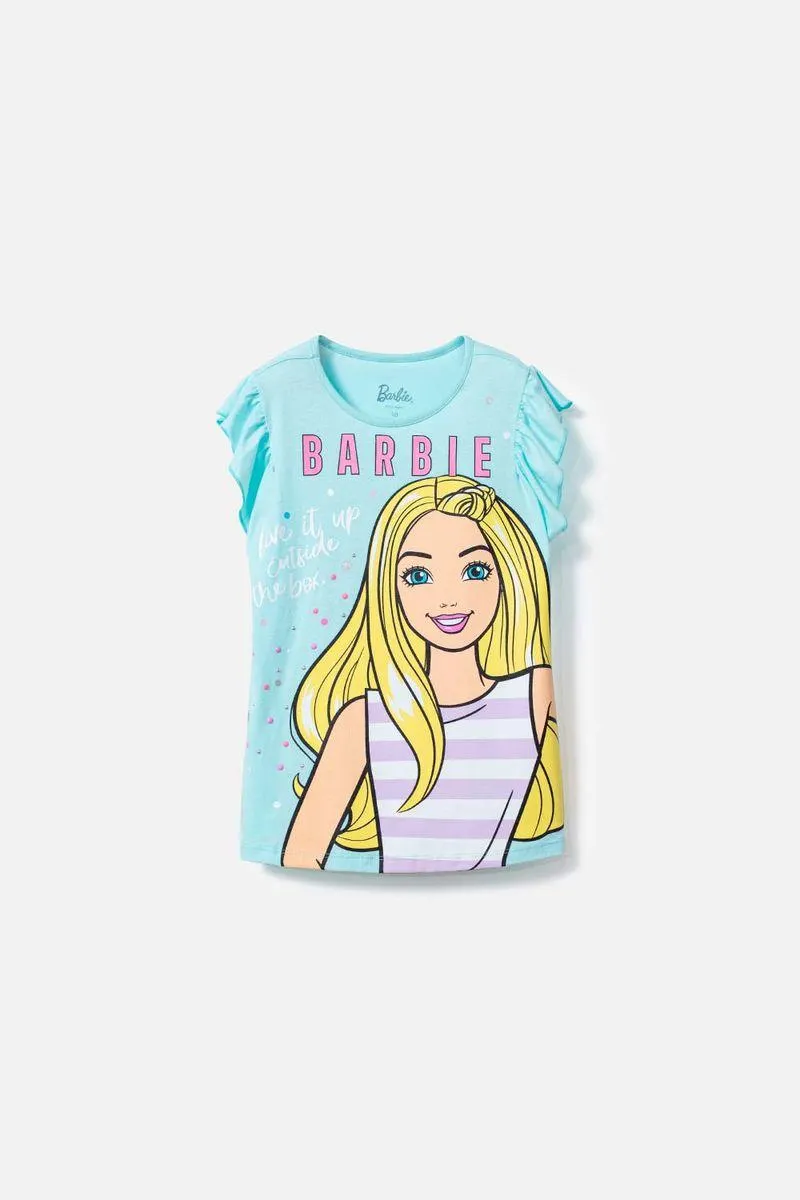 Camiseta de Barbie con bolero en manga azul para niña