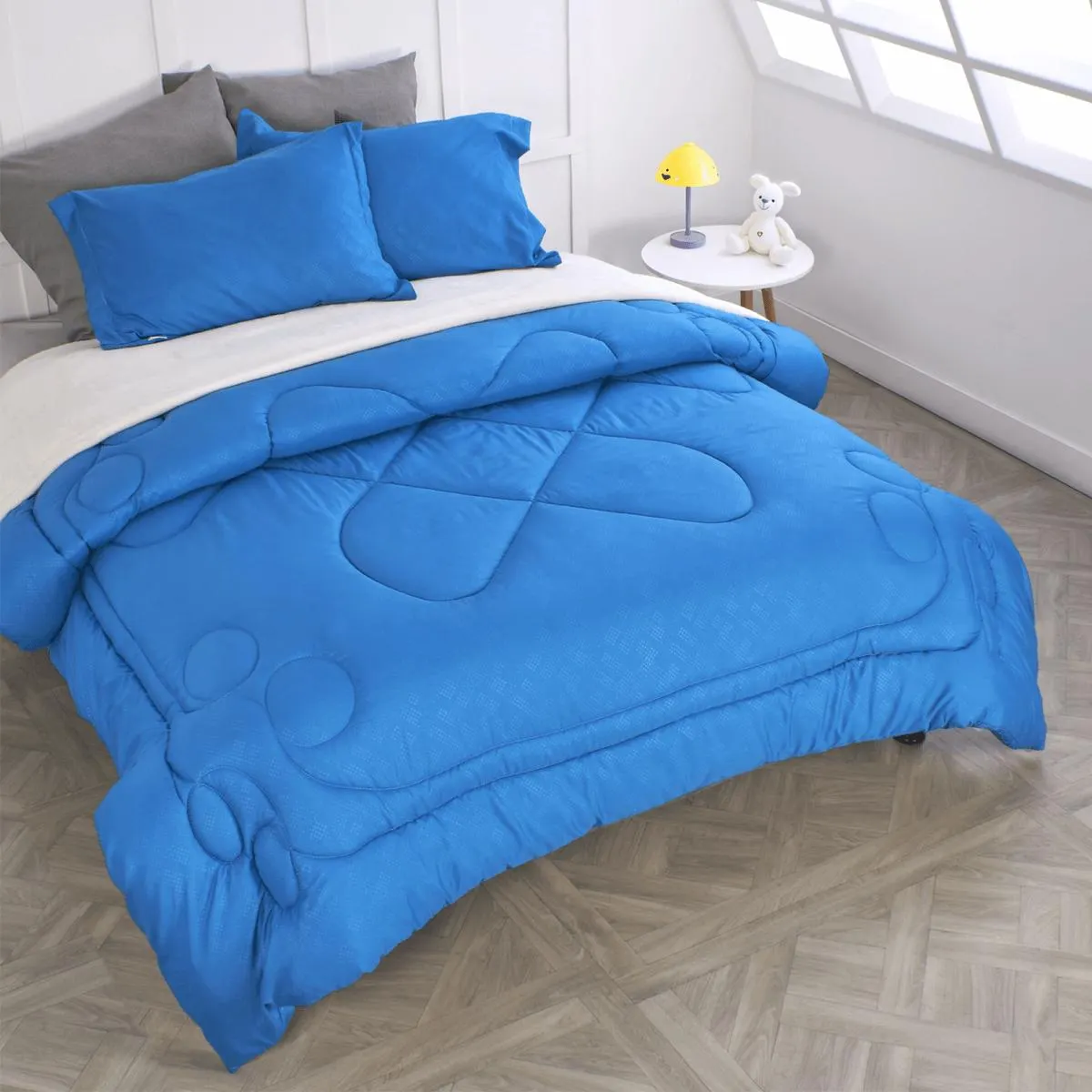 Plumón más fundón de almohada embosado azul imperial