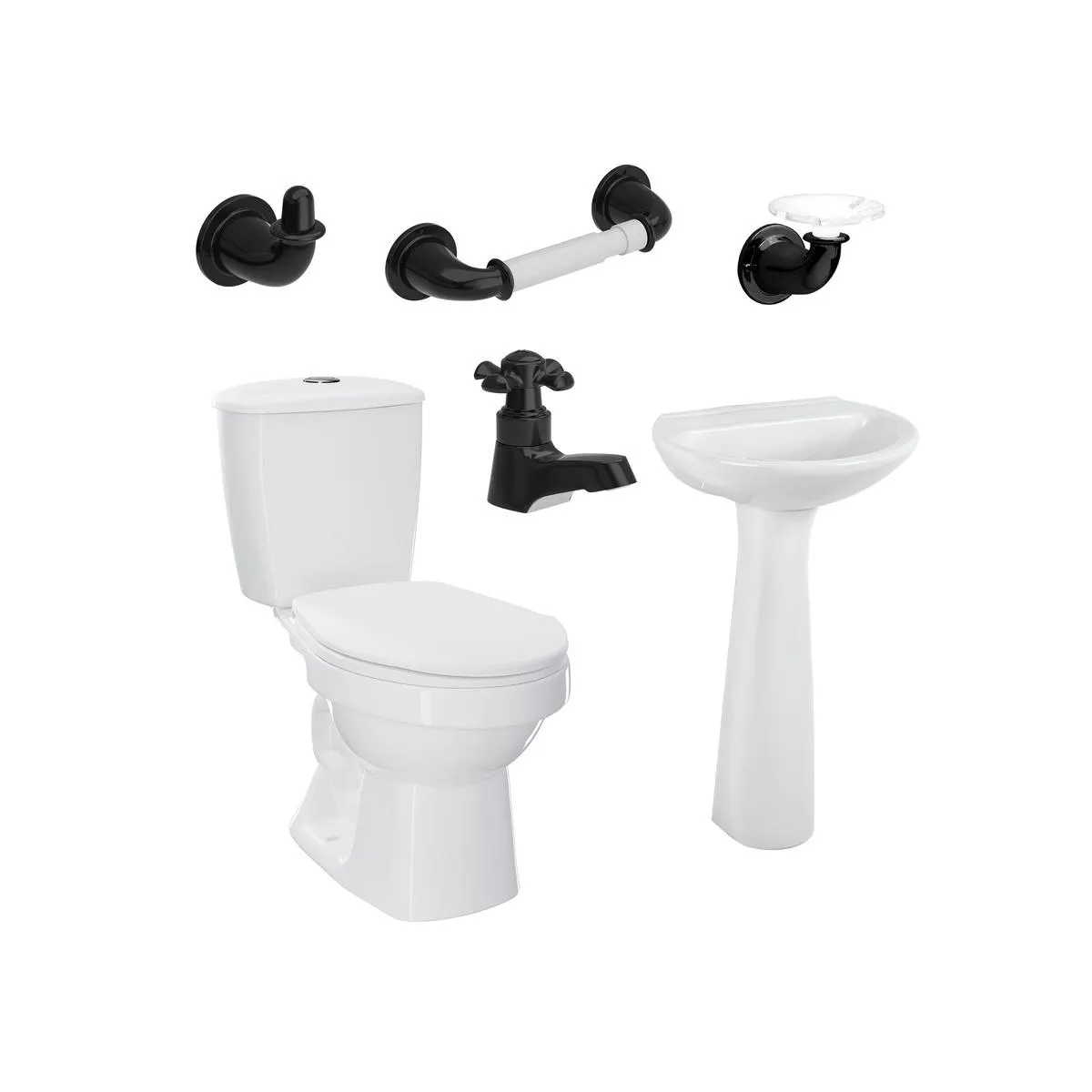 Combo Laguna 4.8 Blanco con pedestal + Grifería y accesorios negros de edición especial