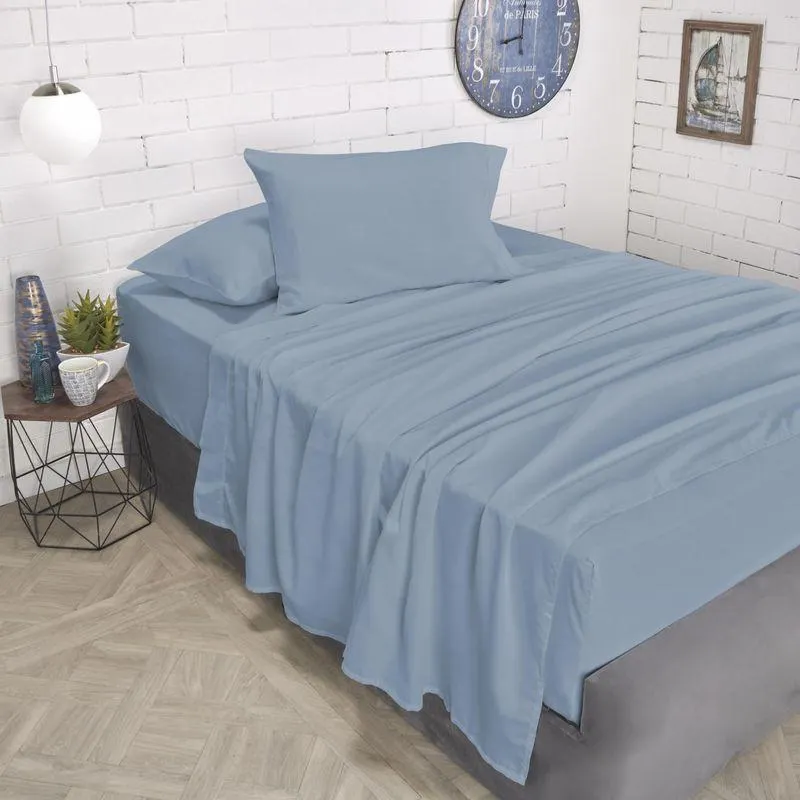 Juego de sábanas polialgodón 800 hilos azul nórdico