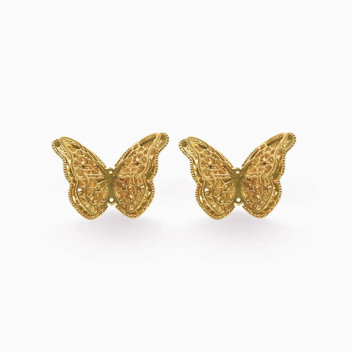 Aretes en oro amarillo de 18K mariposa volando 3 niveles