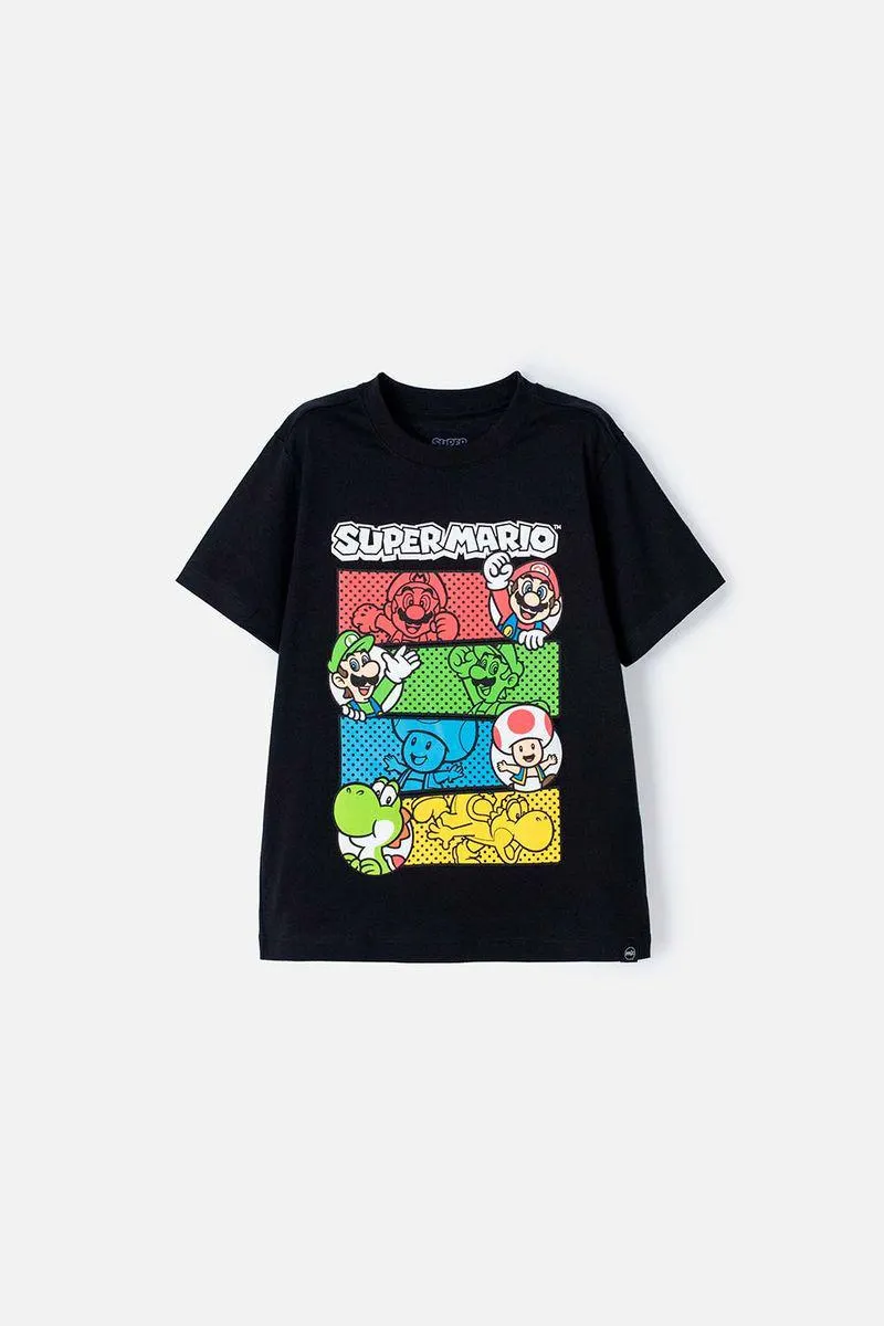 Camiseta de Mario Bros negra manga corta para niño