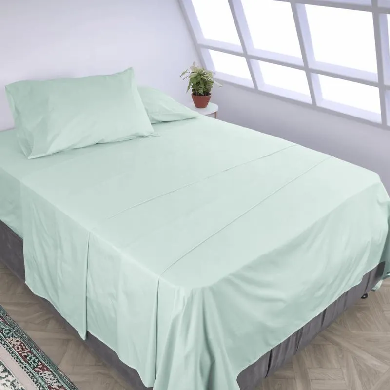 Juego de sábanas algodón 180 hilos unicolor azul aqua