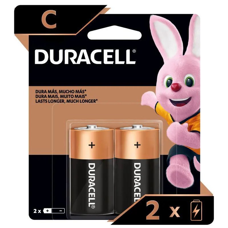 Pilas Alcalinas C Duracell de larga duración x 2und