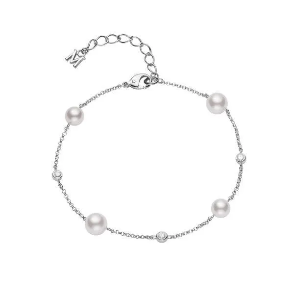 Pulsera Mikimoto Station oro blanco 18k, perlas Akoya y diamantes