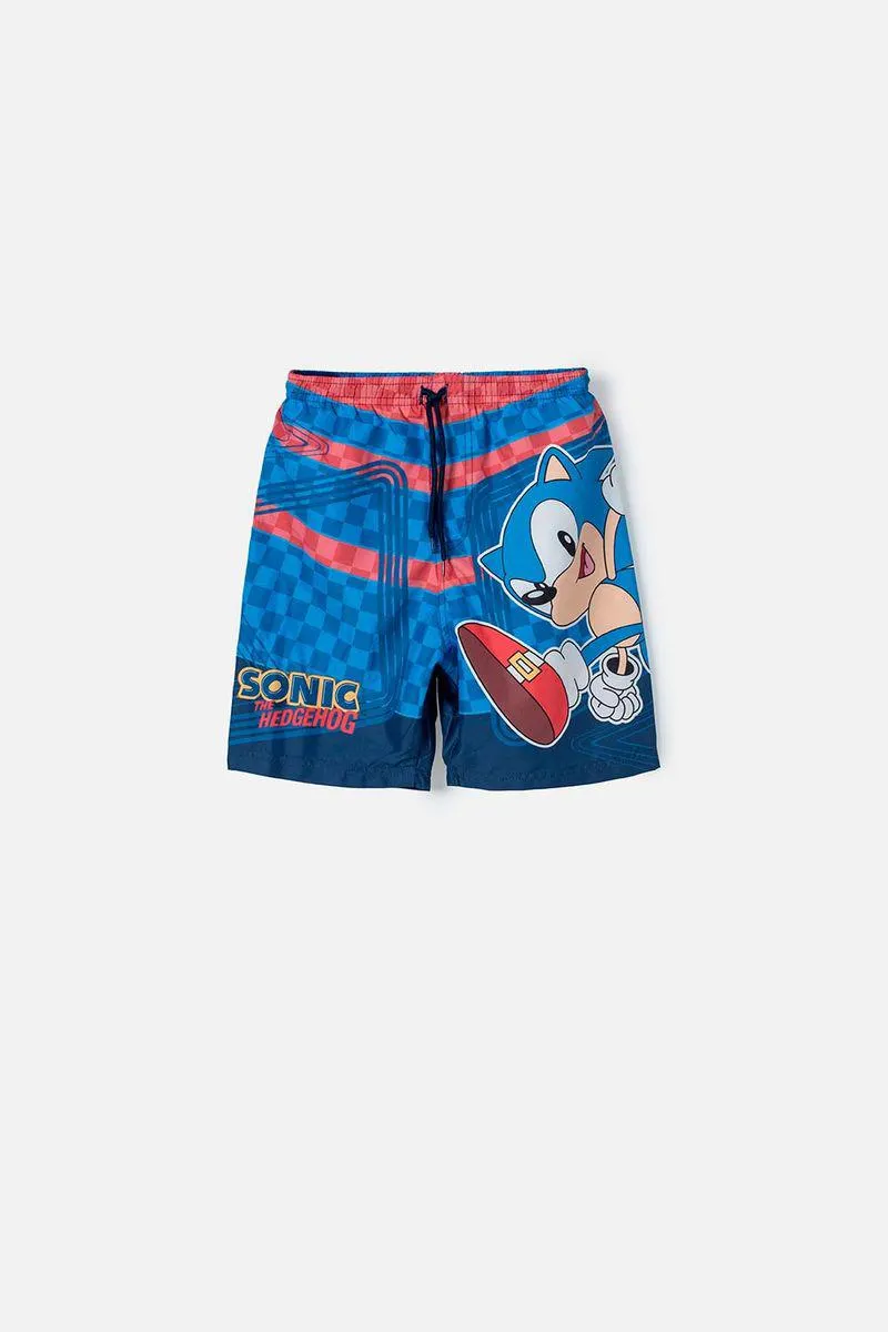 Pantaloneta de baño de Modern Sonic con resorte roja y azul para niño