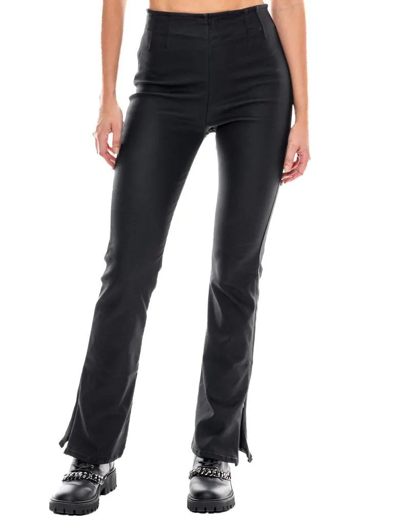 Pantalón High Waist Efecto Cuero Con Cremallera En Bota (Se Sugiere Comprar Una Talla Más A La Habitual)