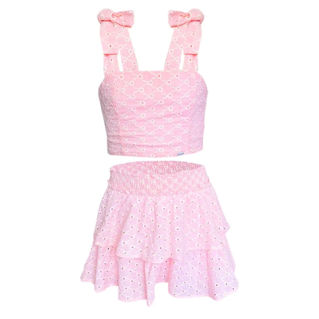 PINK EYELET SKORT SET FOR GIRLS