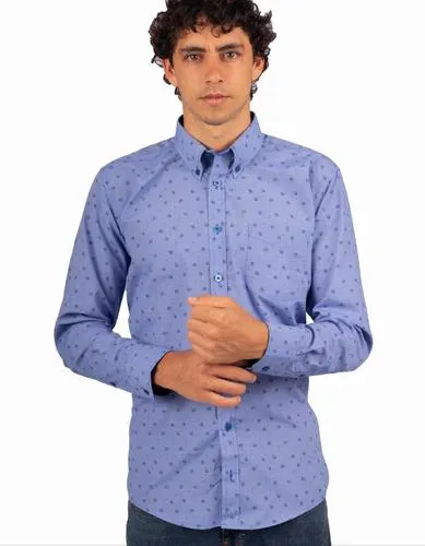 Camisa Manga Larga Estampada Flores Color Azul – Moldería informal