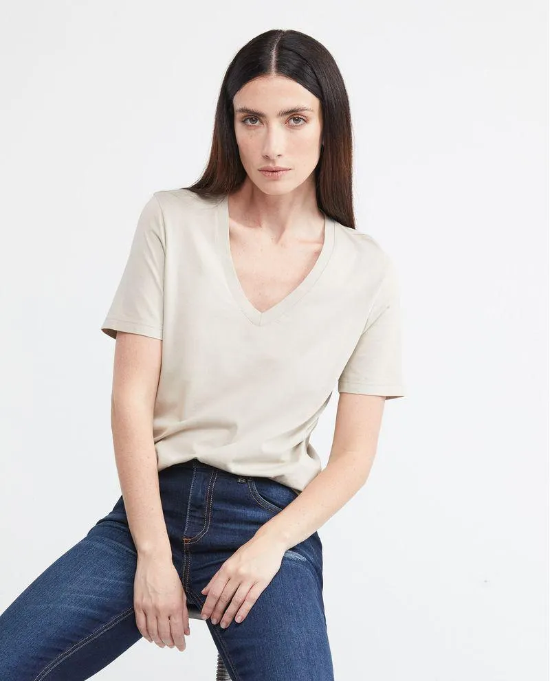 Camiseta Básica de Mujer, Manga Corta Cuello en V - 100% Algodón Pima
