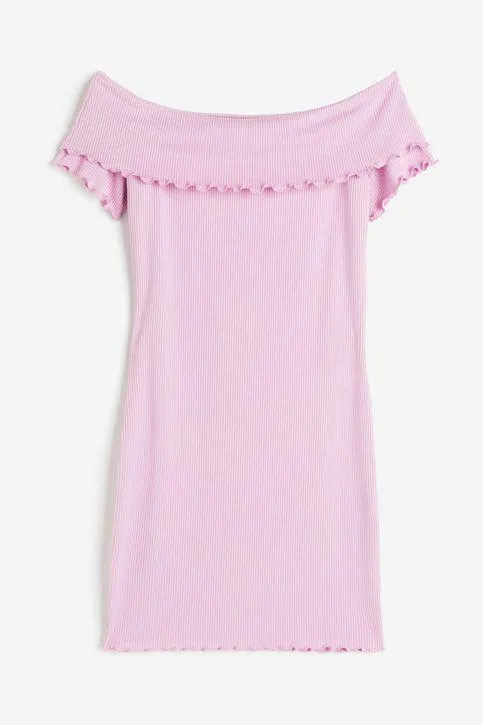 Vestido acanalado con hombros descubiertos