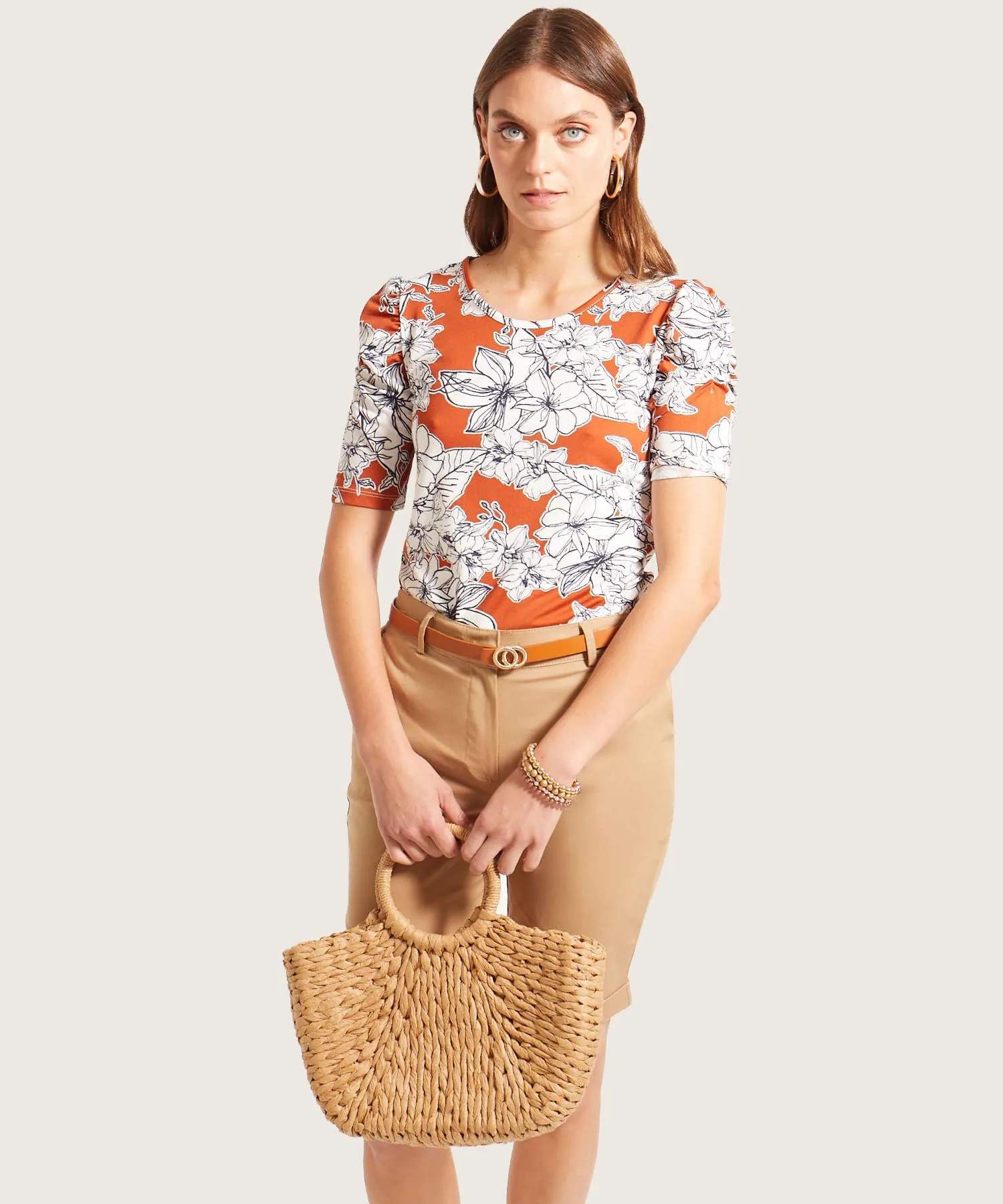 Camiseta Estampada Manga Corta Con Ruche