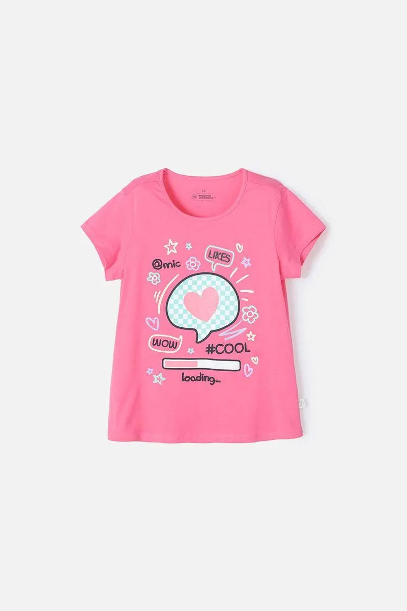 Camiseta de Mic manga corta rosada para niña