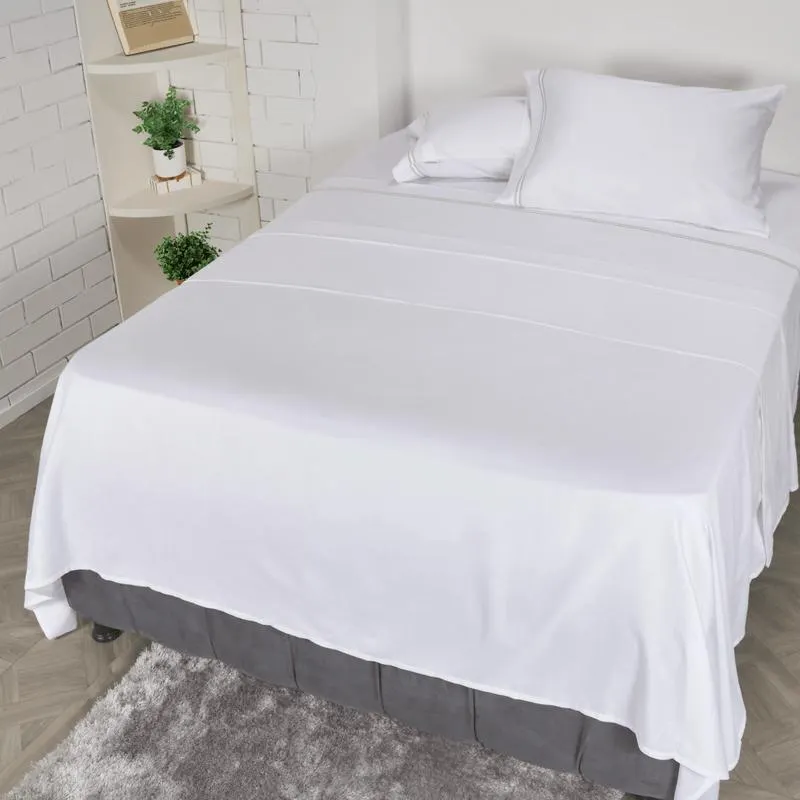 Juego de sábanas 100% algodón 300 hilos blanco bordado/perla