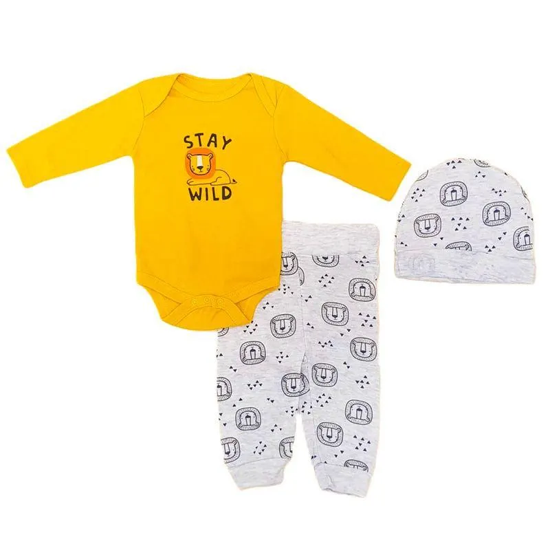 Conjunto Body Pantalón + Gorro Bebé Niño Talla 0-3M