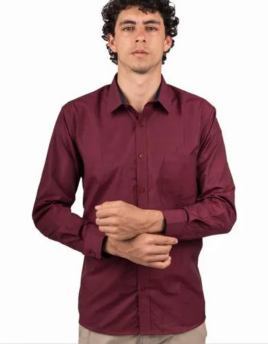 Camisa Manga Larga Vinotinto Con Textura Puntos – Moldería clásica