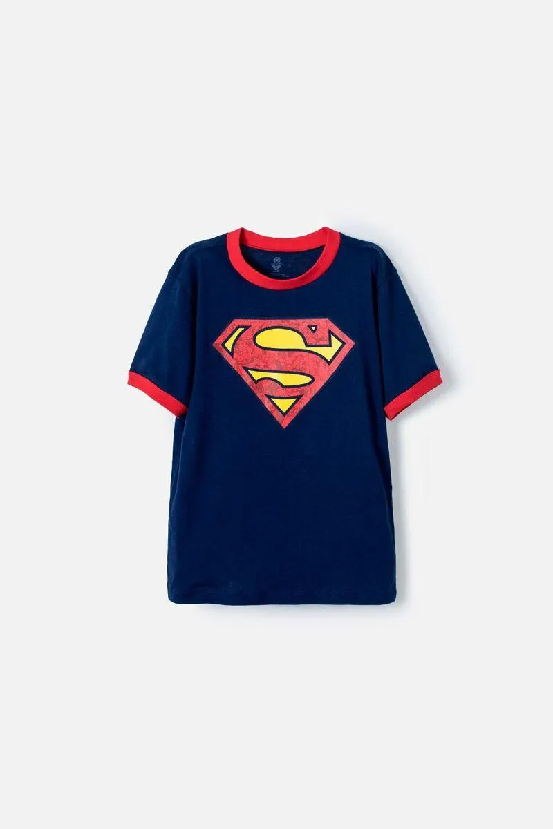 Camiseta de Superman manga corta azul y rojo para niño