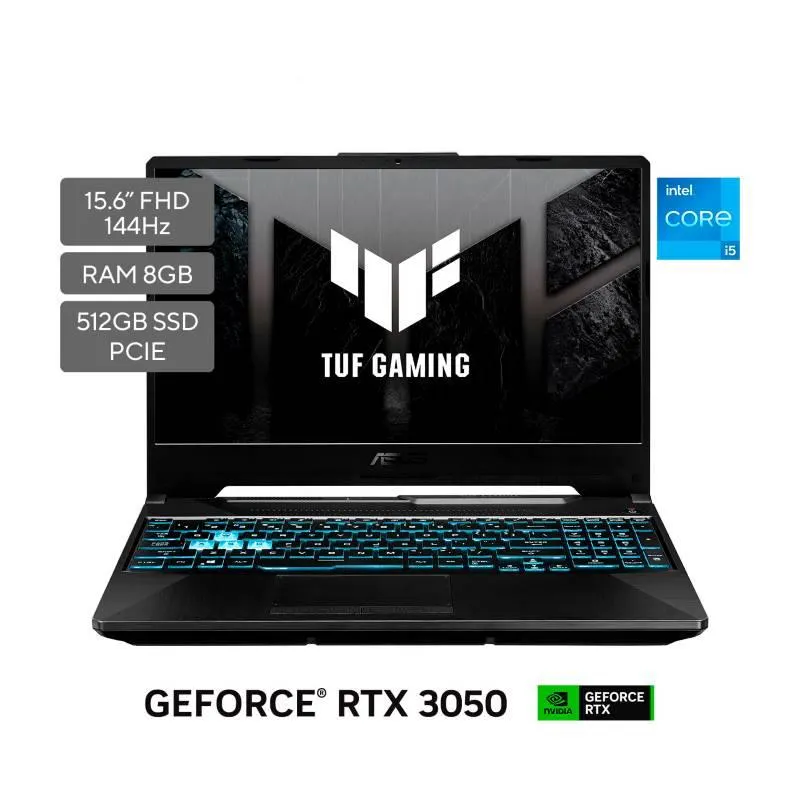 Gamers Asus Intel Core i5 8GB 512GB NVIDIA® GeForce RTX 3050 Windows 10 Home 15.6 pulgadas TUF Gaming F15 FX506HC