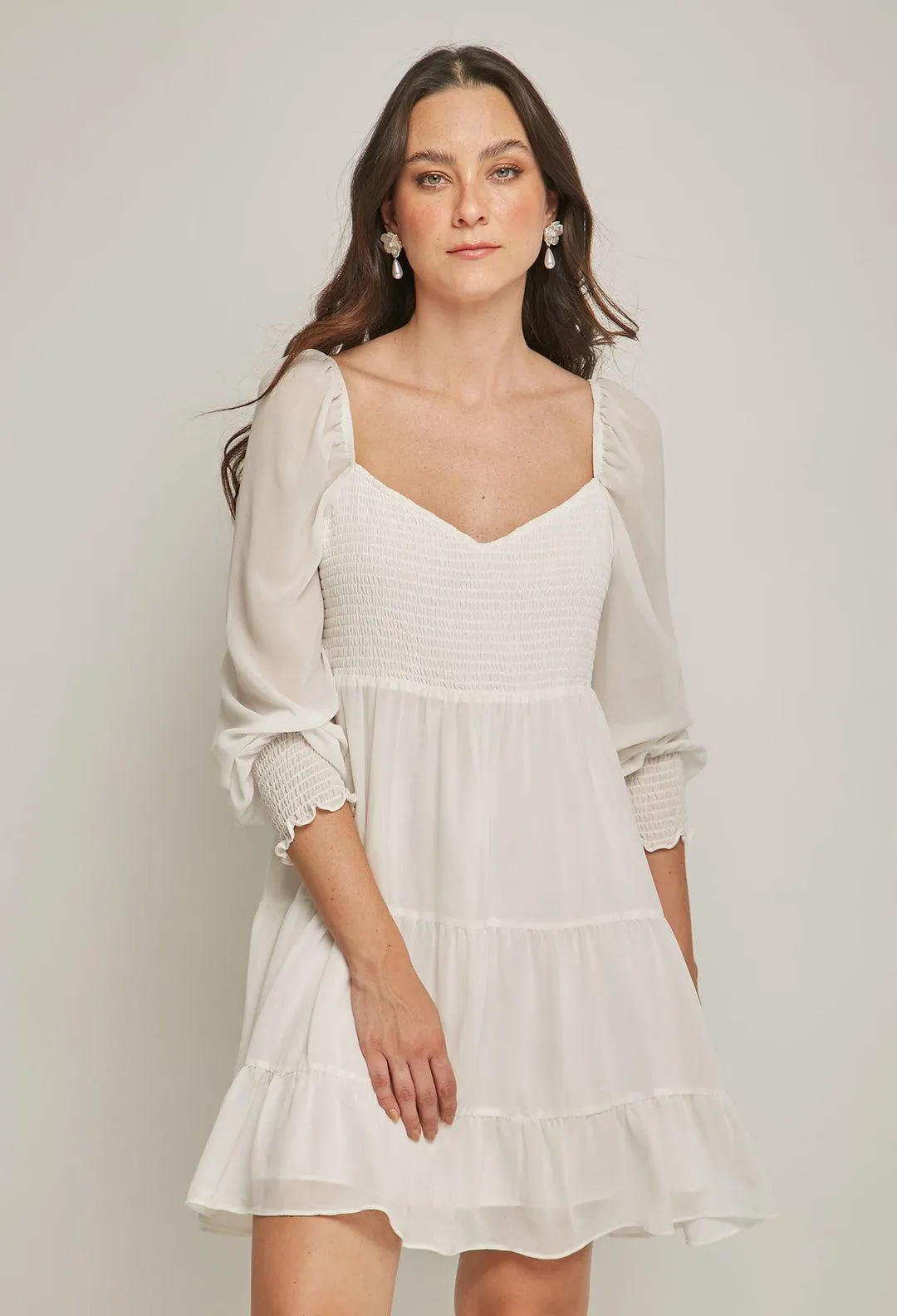 Vestido Corto Manga Larga Mujer - SALE