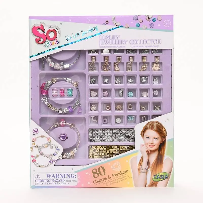 Kit de Joyería de Lujo, incluye 80 accesorios (charms y pulseras), a partir de 3 años