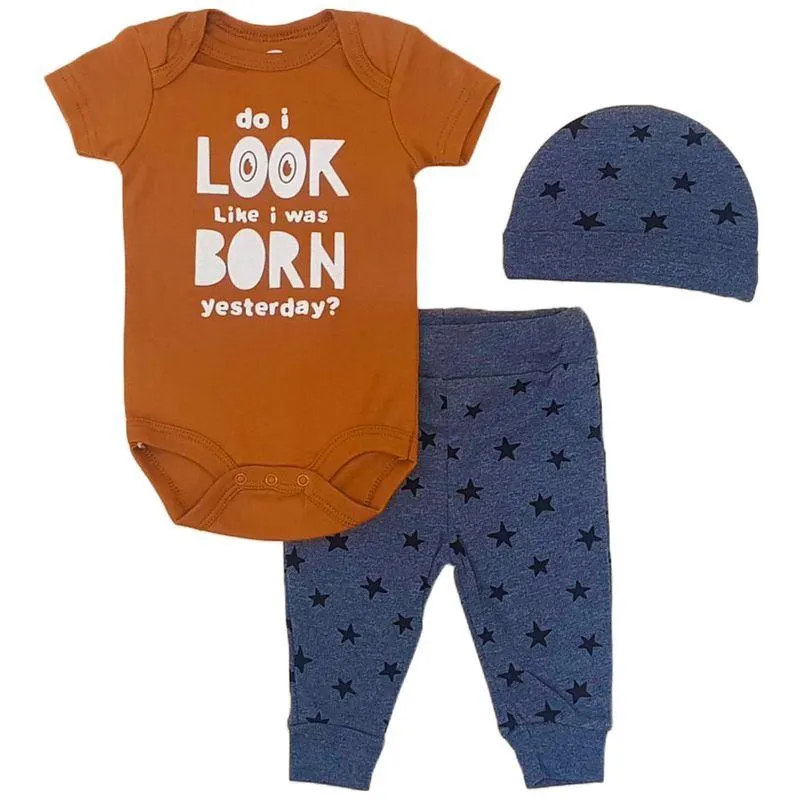 Conjunto Body Pantalón + Gorro Bebé Niño Talla 3-6M