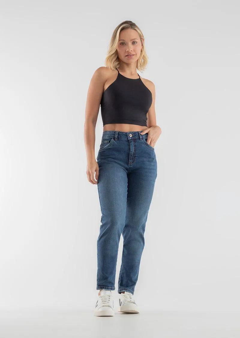 Jean vaquero tiro alto detalle en costado