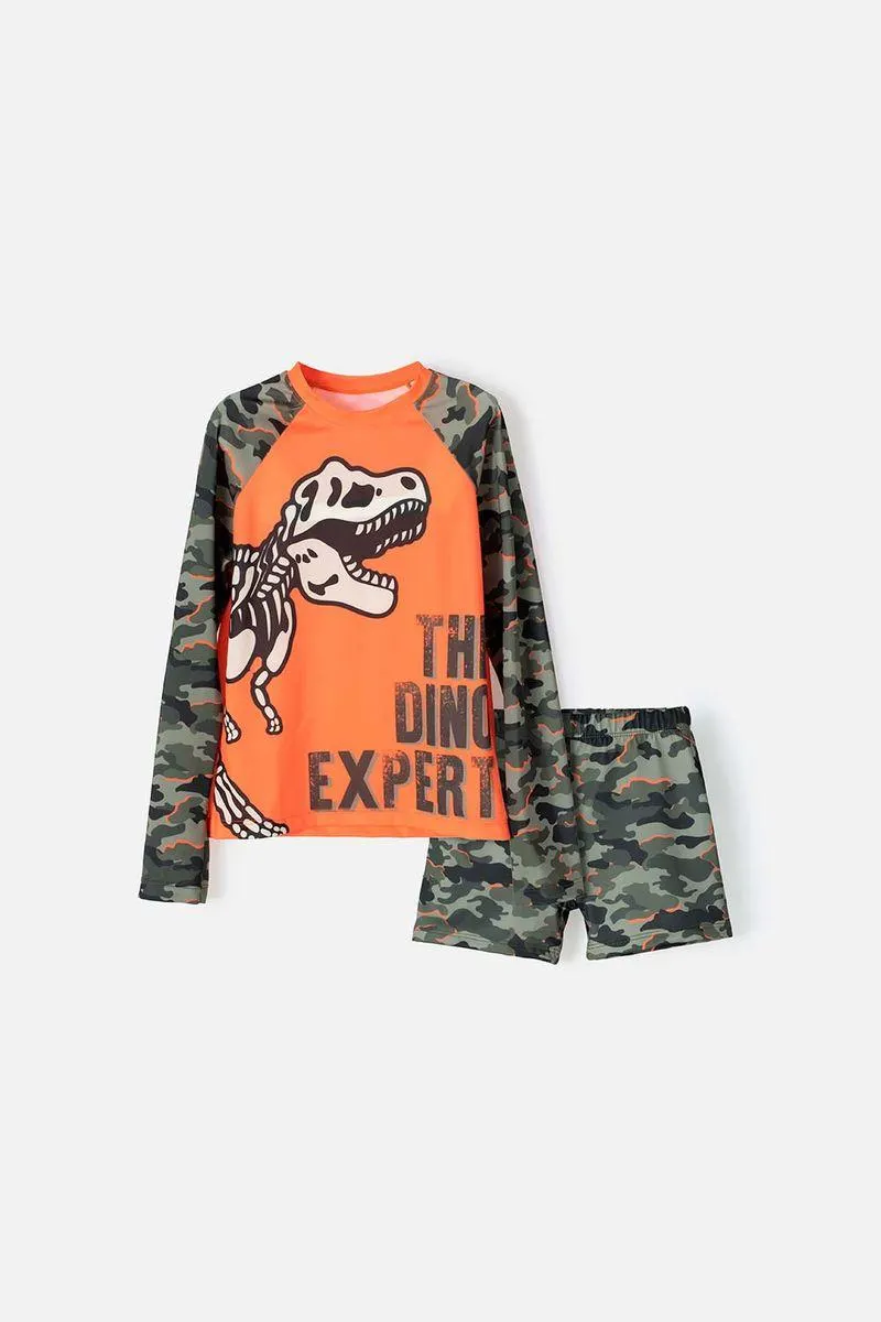 Conjunto de baño Mic manga larga naranja para niño