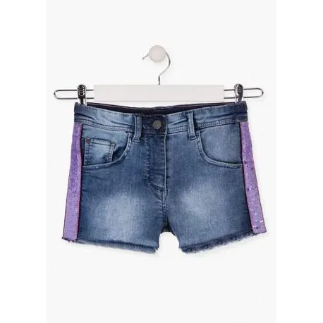 SHORT JUNIOR NIÑA DESHILACHADO CON LENTEJUEALAS LOSAN REF 014-6024AL