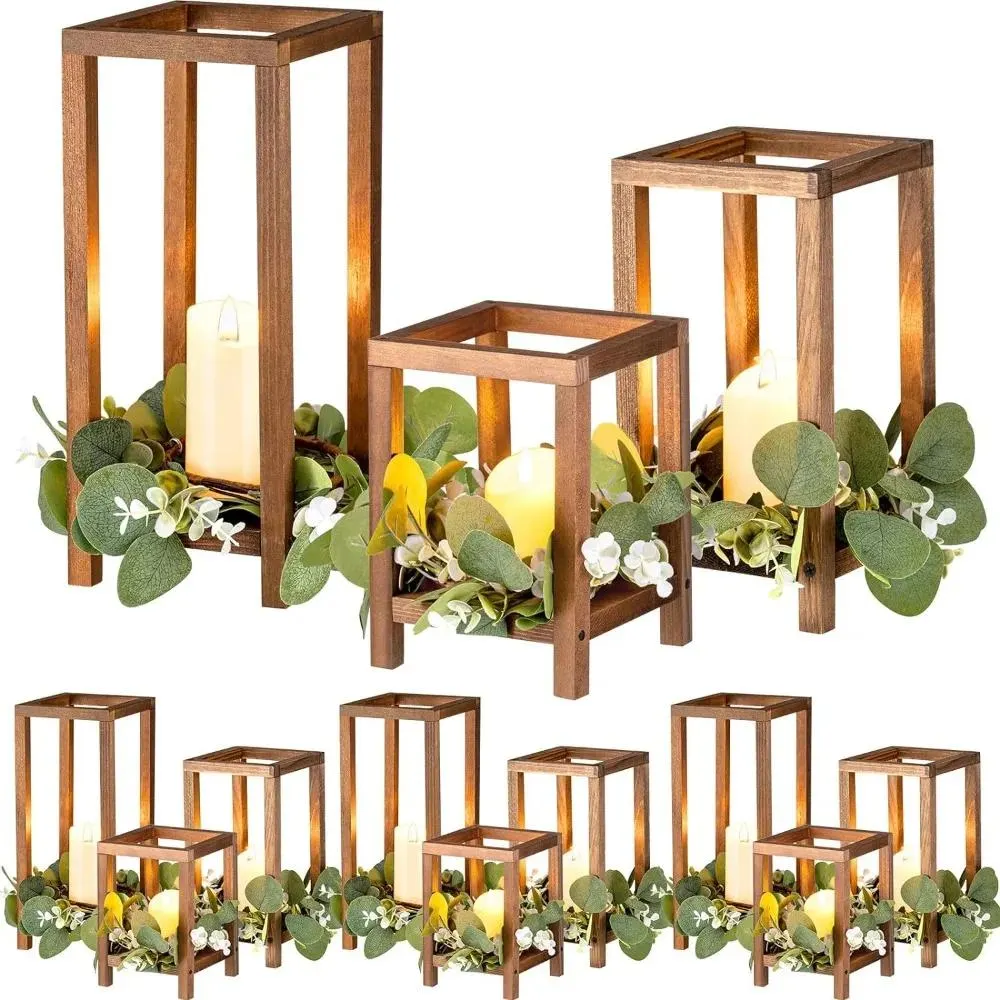Candelabro de linterna de madera para decoración del hogar, centro de mesa familiar, candelabros para fiestas de boda, regalo