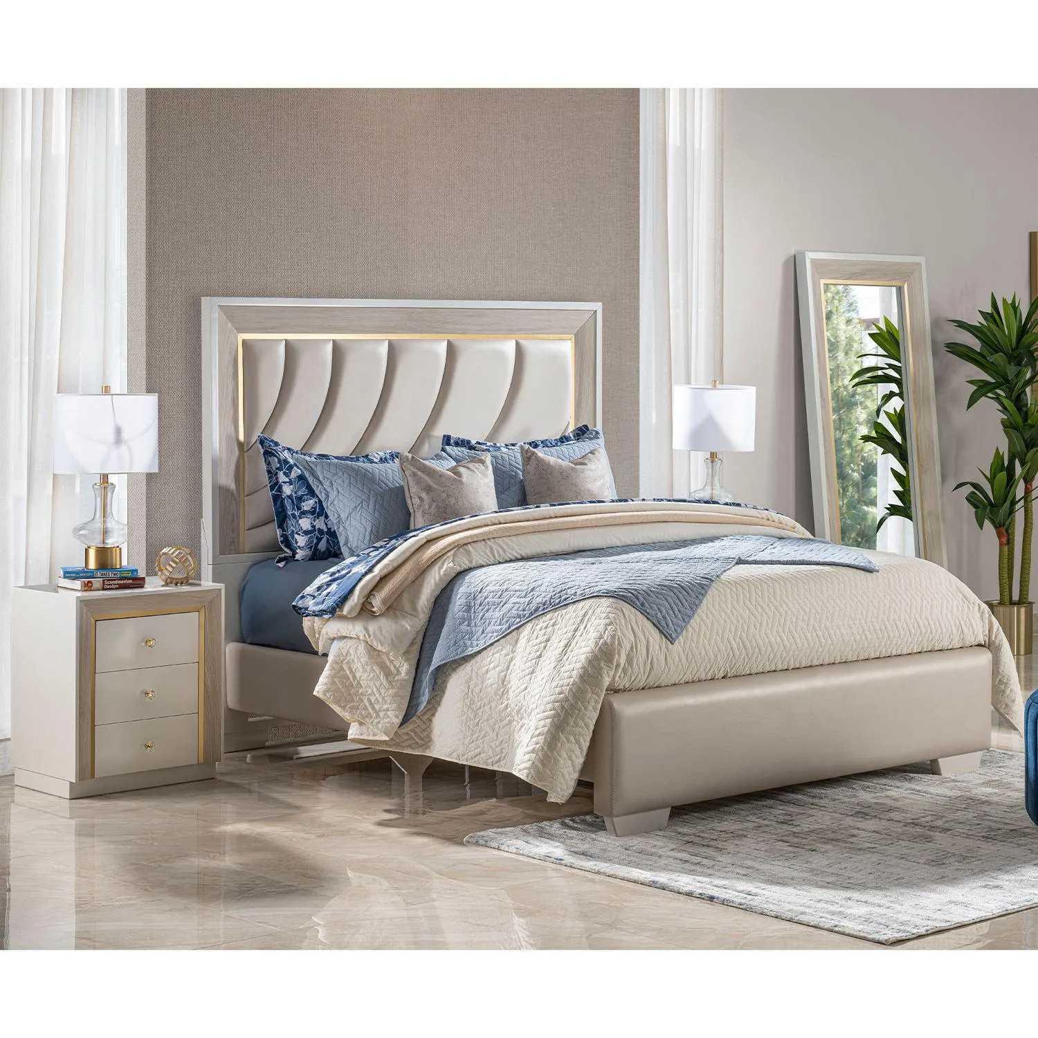 Alcoba Elliot 1.60 Eurocuero Perla, Blanco