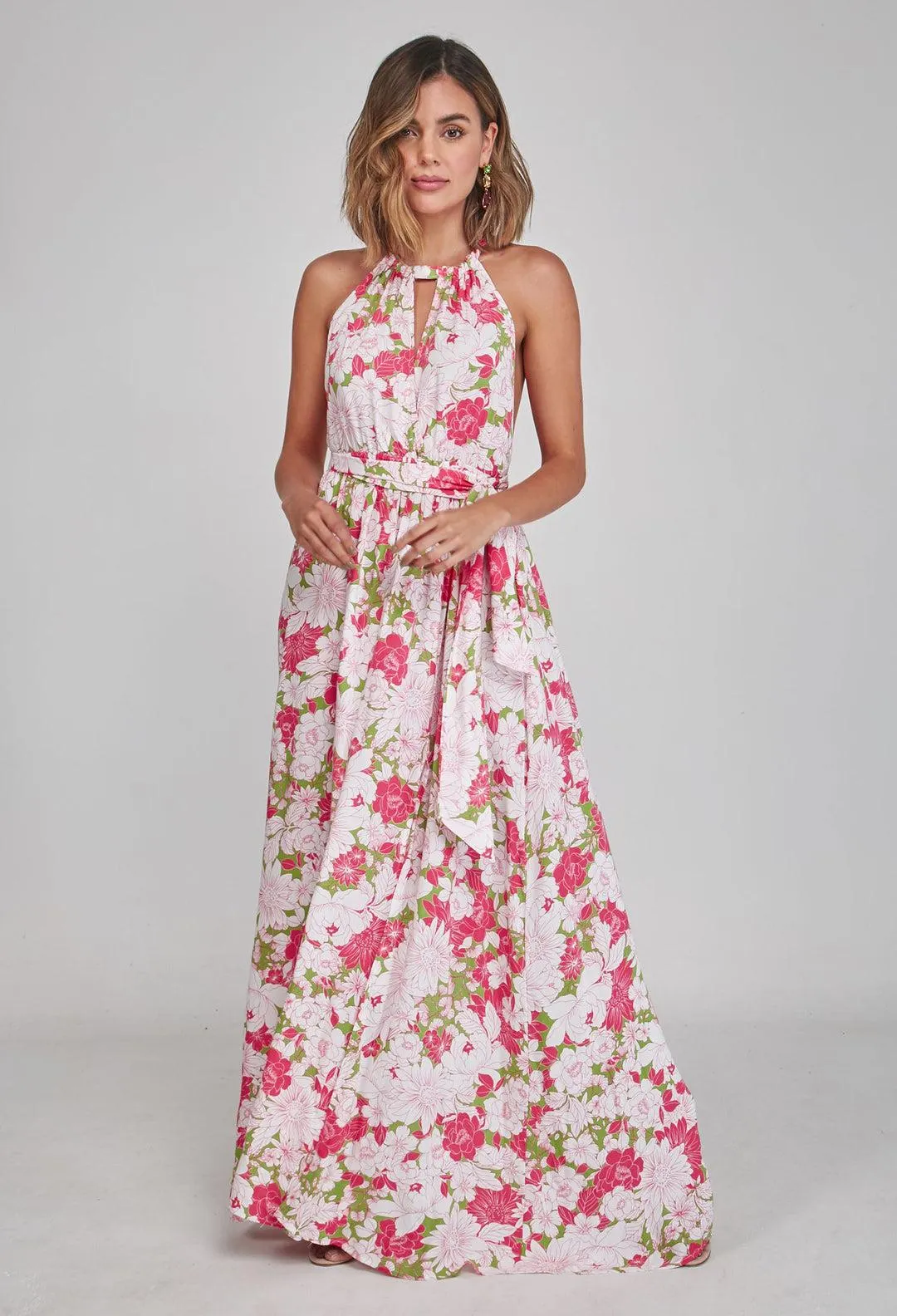 Vestido Largo Halter Flores Mujer- SALE