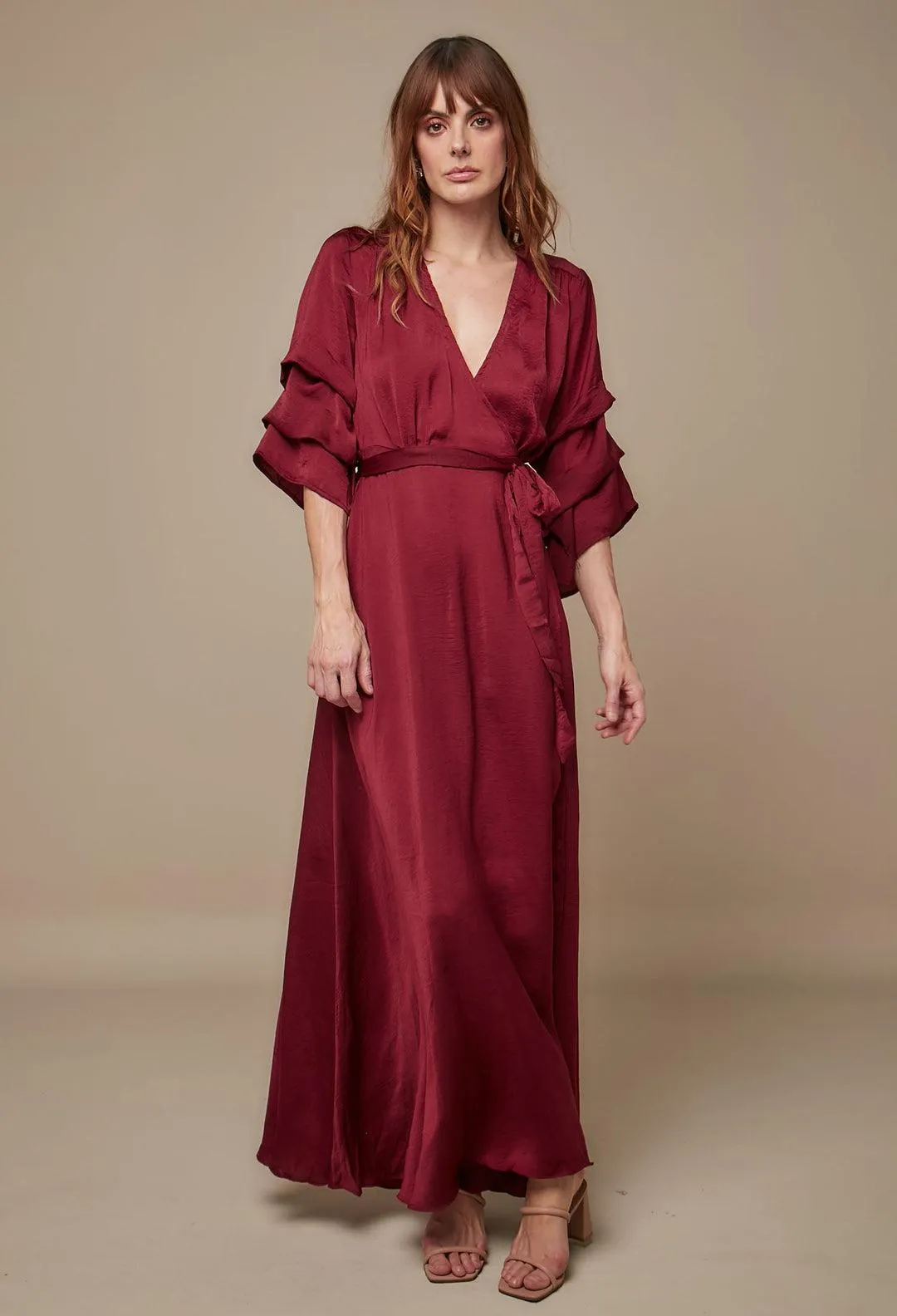 Vestido Largo Detalle Mangas Mujer - SALE