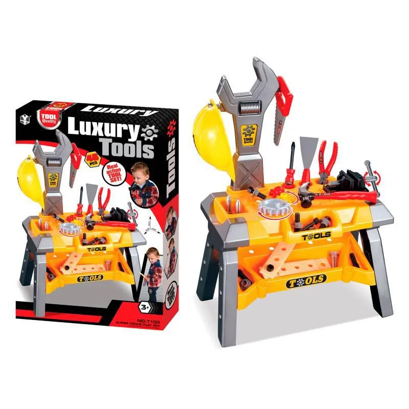Mesa Herramientas de juguete, incluye (Mesa y 46 accesorios). A partir de 3 años.