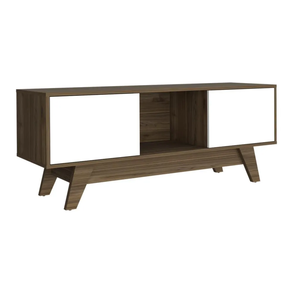 Mesa de tv rizzo, castaño y blanco duqueza, con espacio para televisor