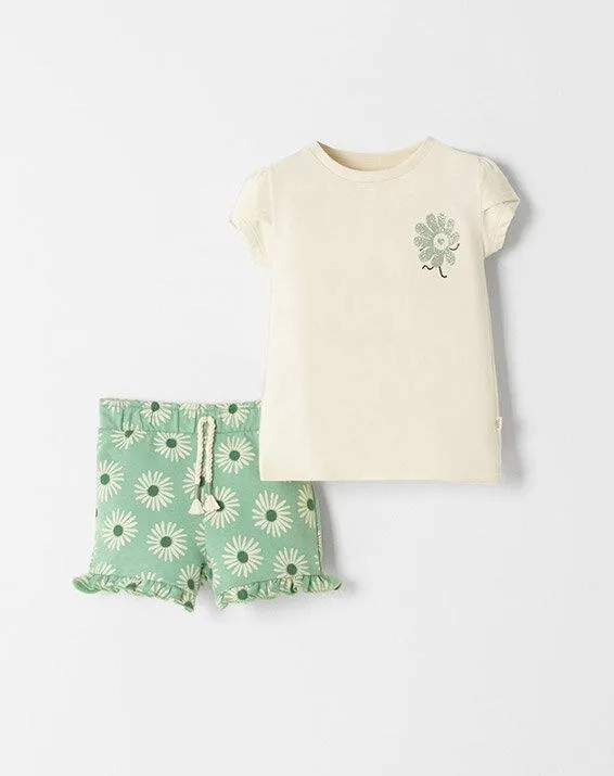 conjunto camiseta + short doria verde estampado 12-18m