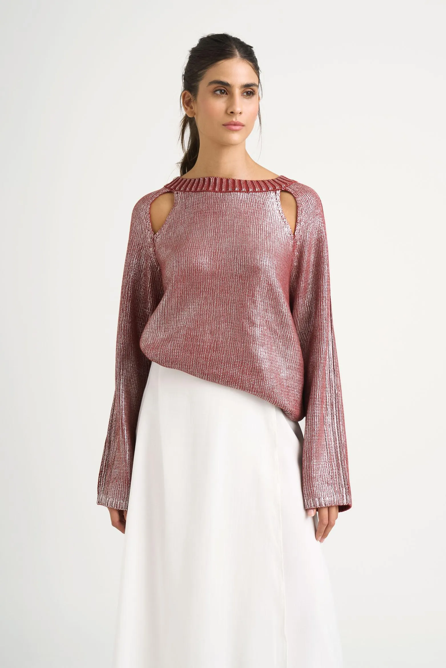 Sweater Star en tejido rectilíneo para mujer efecto metalizado