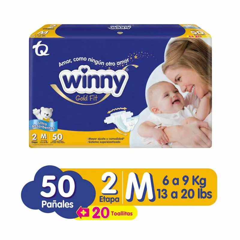 Panal Winny Ultratrim Gold Talla 2 Pqte X 50 Und Gratis Toallas Humedas
