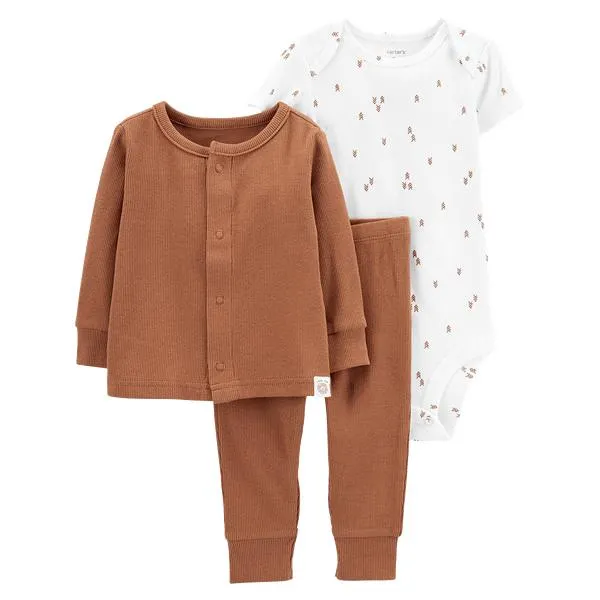 Set Body Blanco, Buzo y Pantalón Café Unisex - Carter's