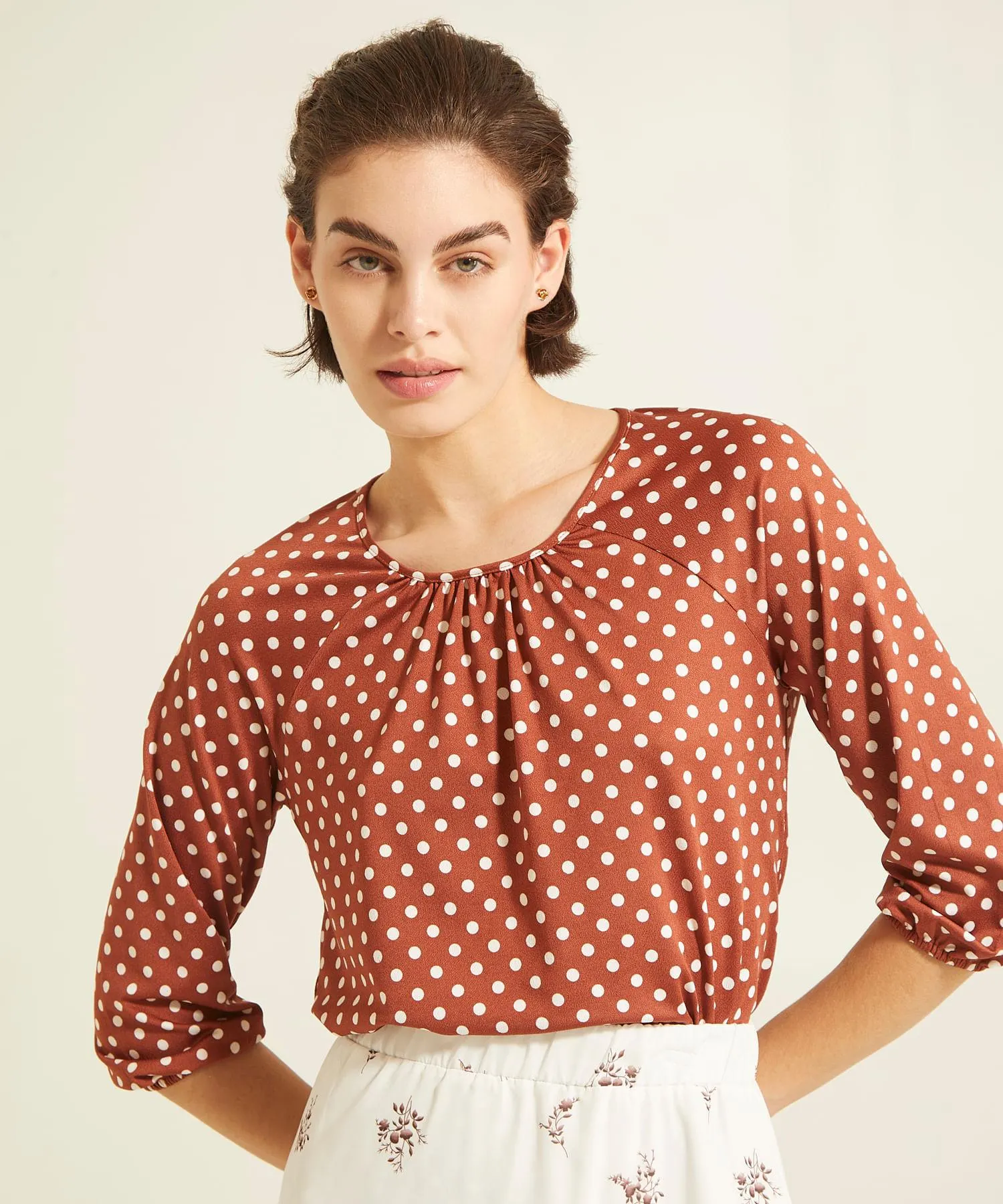 Camiseta Manga Tres Cuartos Cuello Redondo Estampada