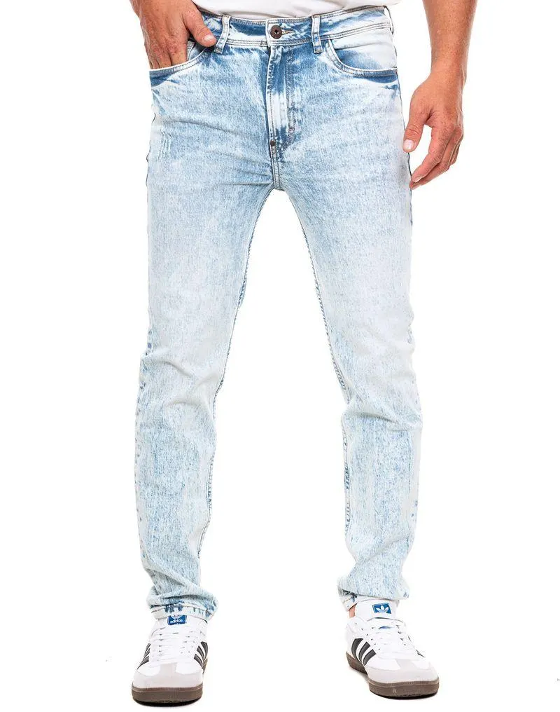 Slim Fit Jeans Tono Medio Con Reservas De Costuras