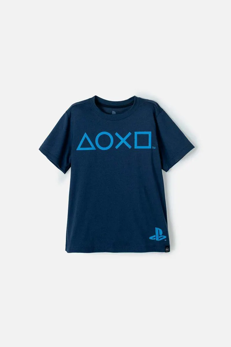 Camiseta Playstation manga corta azul para niño