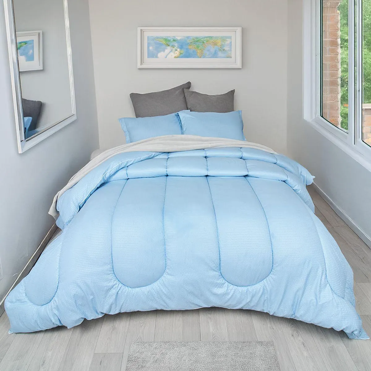 Plumón más fundón de almohada microfibra corrugado celeste