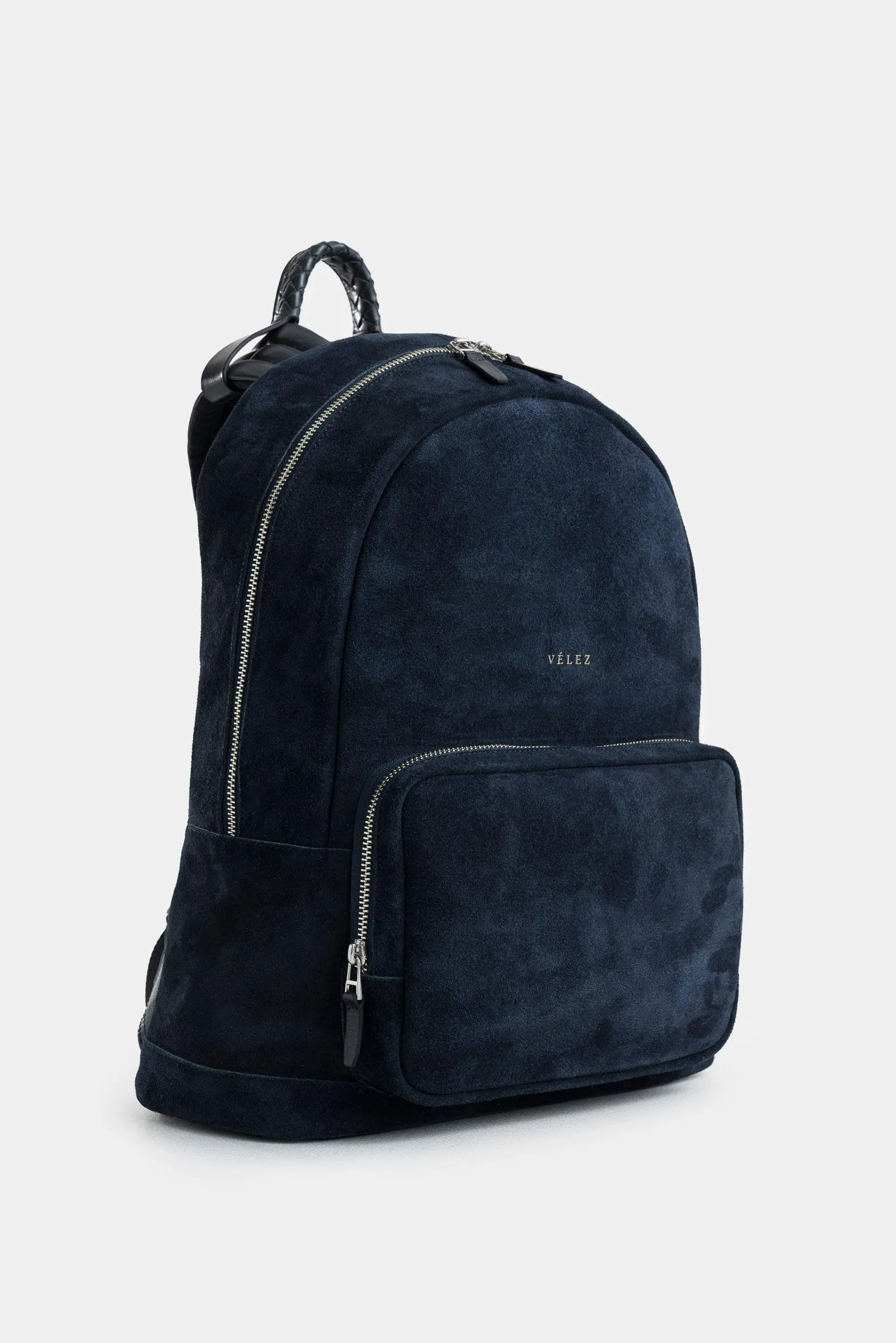 Morral bolet de cuero gamuzado para hombre manija trenzada