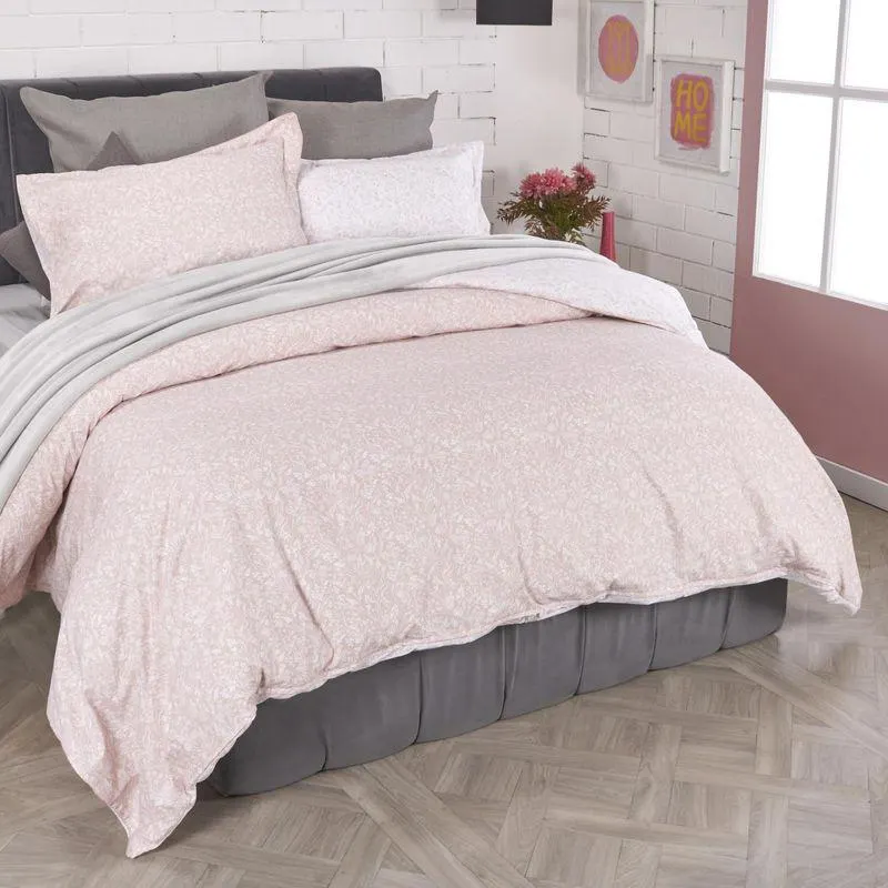 Forro para Plumón en tela 144 hilos estampado Herbal rosa loto