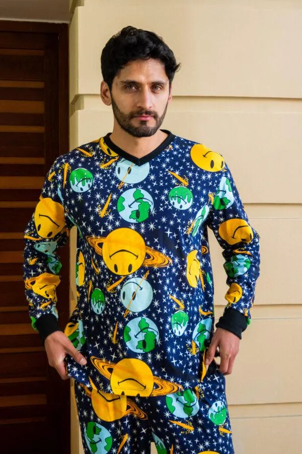 PIJAMA GLOW PLANETAS AZUL ADULTO M/L