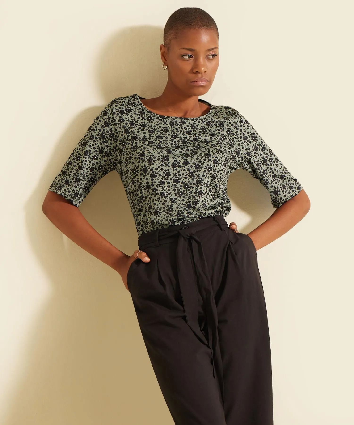 Camiseta Manga 3/4 Cuello Redondo Estampada