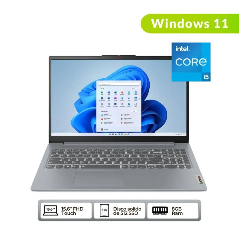Portátil Lenovo Intel Core i5 Serie H 8GB 512GB Windows 11 Pantalla Táctil de 15.6 pulgadas IdeaPad Slim 3